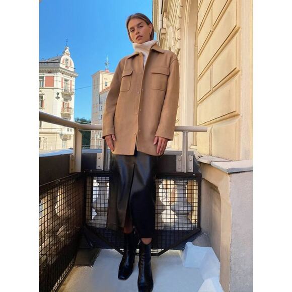 Aritzia Wilfred Coat Rialto Shirt Jacket Belted 72% Wool Shacket Tan Size XS - Picture 3 of 15